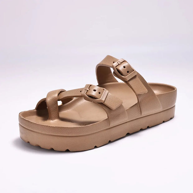 Platform Sandals Comfortable Foam Slides Thick Soles Outdoor Adjustable Buckle Beach Sandals with Arch Support