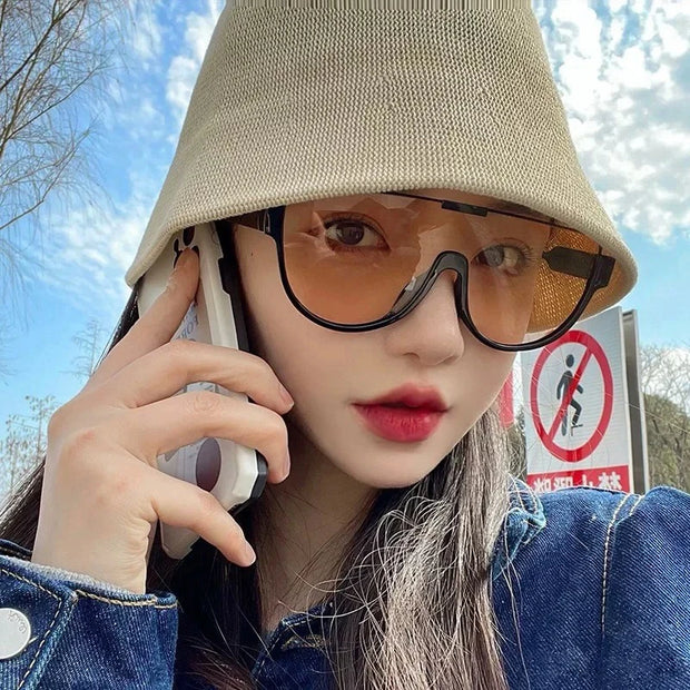 Luxury Brand Designer Half Frame Oversized Sunglasses Women For Men Vintage Fashion Sun Glasses Trendy Punk One Piece Shades - Luxe Ladies Moda