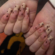 24pcs/Box Long T Handmade French Flame Wave Love With Diamond False Nail Enhancement Waterproof Gel Fake Nails