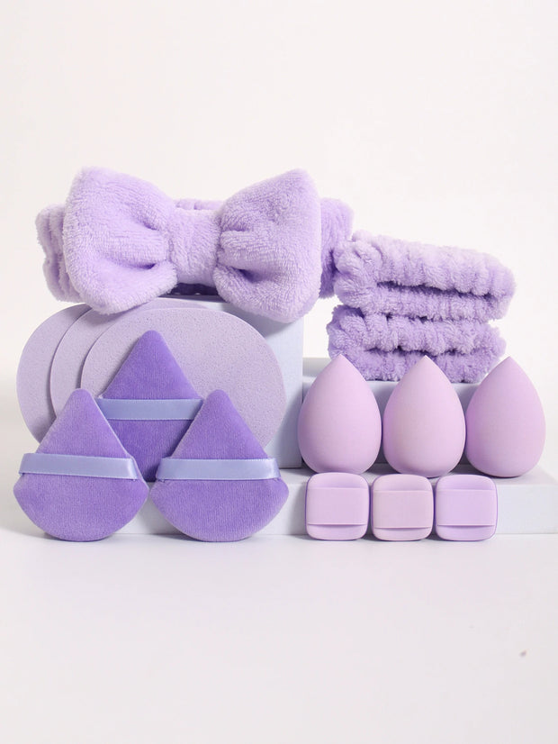 15Pcs Multi-Colored Fluffy Headband and Makeup Sponge Set-Sweet Style, Perfect Beauty Assistant - Luxe Ladies Moda