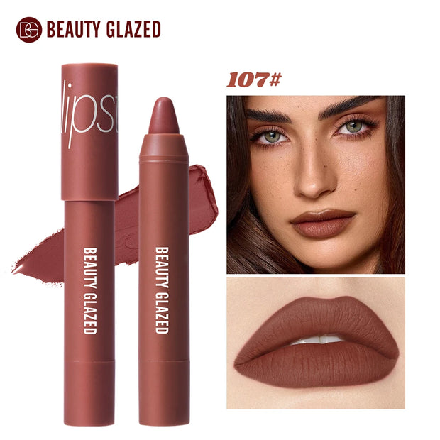 Beauty Glazed Matte Lipstick Pencil Waterproof Long Lasting Lip Balm 12 Colors Velvet Lip Liner Pen Lips Makeup Women Cosmetics - Luxe Ladies Moda