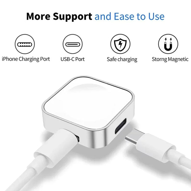 Portable Wireless Watch Charger Type C 8pin Two interfaces For Apple Watch S9 8 7 6 5 4 3 2 1 SE Ultra Series Fast Charger - Luxe Ladies Moda