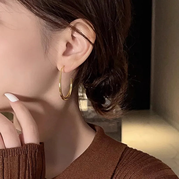 Silver Needle Geometric Oval Hoop Earrings - Luxe Ladies Moda
