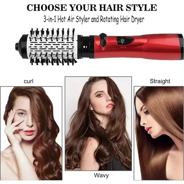 3 in 1 Rotating Hair Dryer Electric Comb Hair Straightener Brush Dryer Brush Hot Air Comb Negative Ion Hair Styler Comb - Luxe Ladies Moda