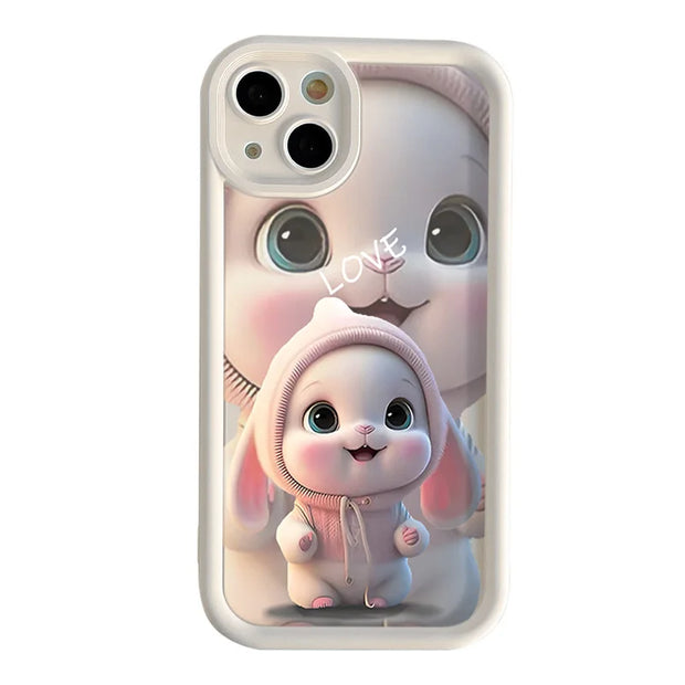 Lovely Pink Rabbit Silicone Case For Samsung Galaxy S24 S23 Ultra S22 S21 Plus S20 FE A12 A32 A52 A52S A23 A33 A53 A14 A34 A54 - Luxe Ladies Moda