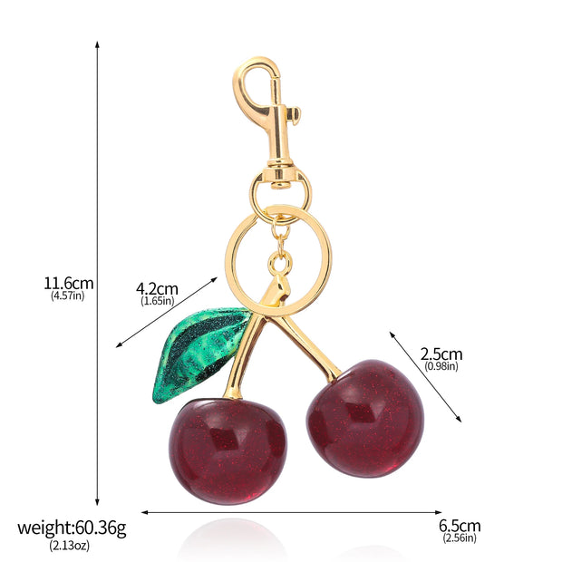 Delicious Crystal Red Pink Cherry Keychain Summer Fruits Cherries Pendant Keyring For Women Men Jewelry Bag Key Accessories