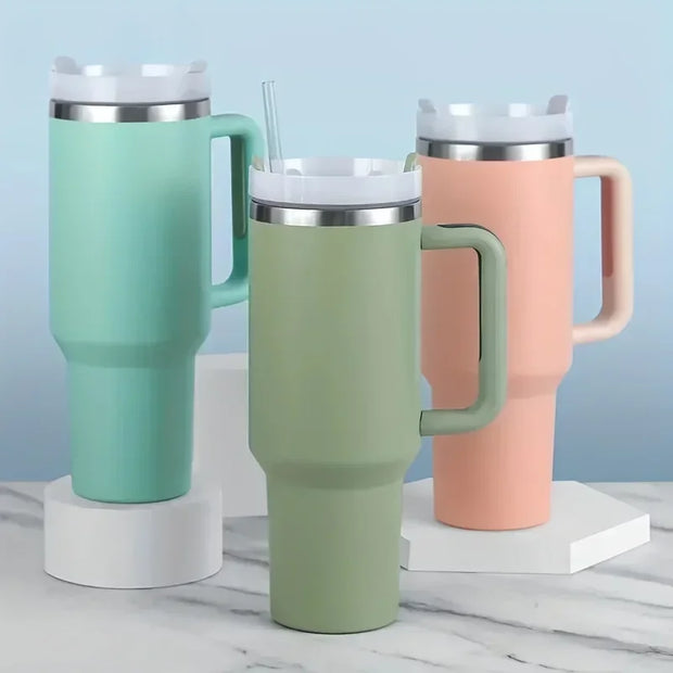 40oz 304 Straw For Sport Stainless Steel Insulated Water Bottle Thermal Coffee Car Cup Cold Hot Mugs Vacuum Flask With Handle - Luxe Ladies Moda