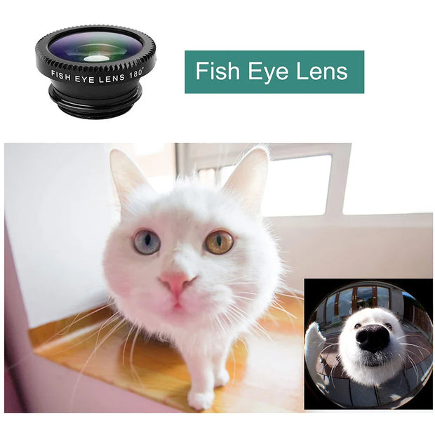 1 Set 3In1 Mobile Phone Fish Eye+Wide Angle+Macro Lightweight Camera Lens With Clip Universal Cell Phone Lens For iPhone - Luxe Ladies Moda