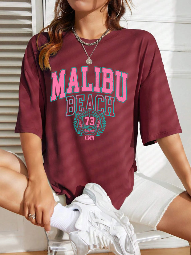 Malibu Beach Letter Print Print Womens T-Shirts Street Casual Tshirt Summer Brand Tee Clothing Hip Hop Breathable Tshirts Women - Luxe Ladies Moda