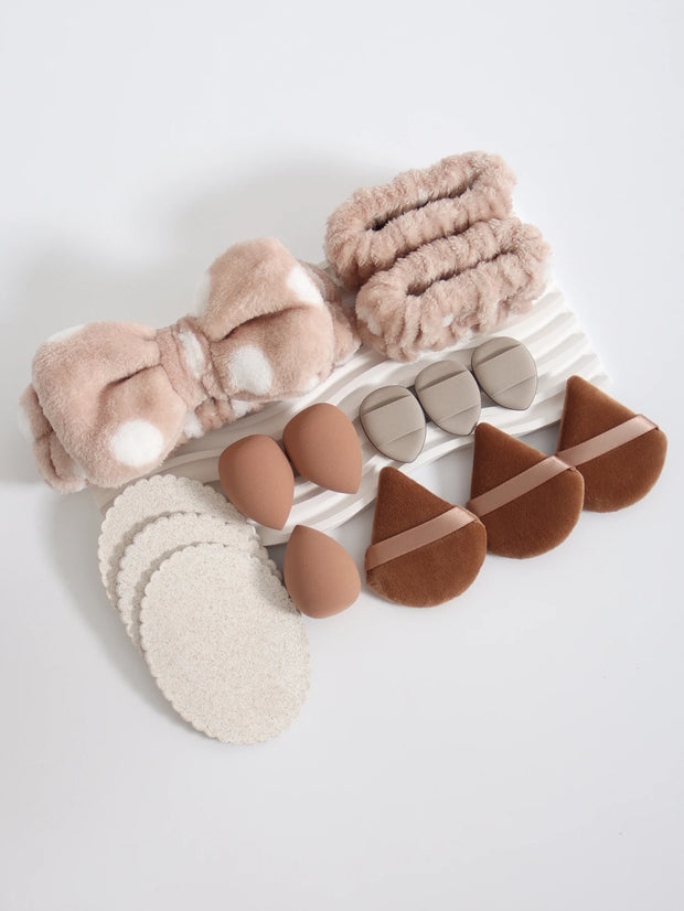 15Pcs Multi-Colored Fluffy Headband and Makeup Sponge Set-Sweet Style, Perfect Beauty Assistant - Luxe Ladies Moda