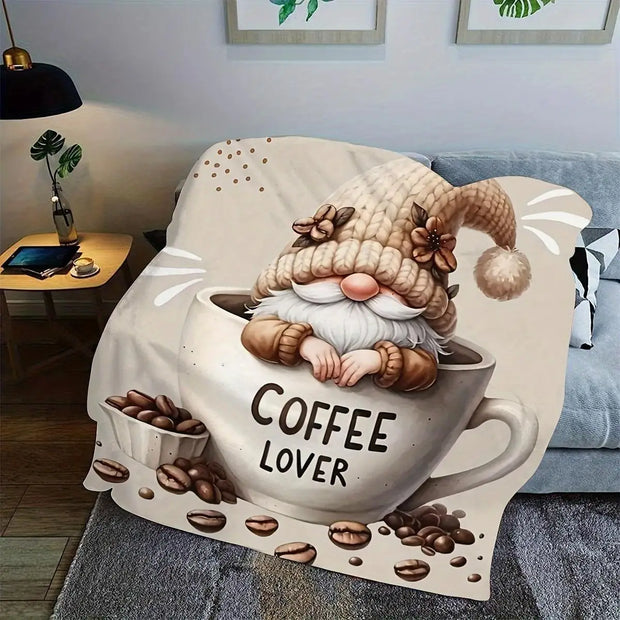 Cozy Gnome and Coffee Print Flannel Blankets - Soft, Warm Sofas, Office Beds, Camping Blankets - Versatile All-season Gifts