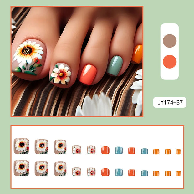 24pcs Fake Toe Nails Press on Toe Nails French Decorated Nail Tips Colorful Summer Toe Nail Art Acrylic Nails for Toe - Luxe Ladies Moda