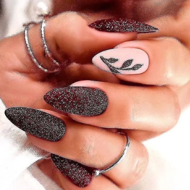 24pcs Detachable Almond French False Nails DIY Glitter Design Press on Nails Fake Nials DIY Manicure Nail Tips - Luxe Ladies Moda