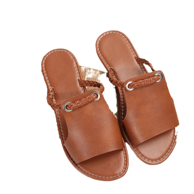 Women's Shoes Square Head Cross Flat Summer Sandals Simple Flip-flops Women Wear Slippers Beach Slippers - Luxe Ladies Moda