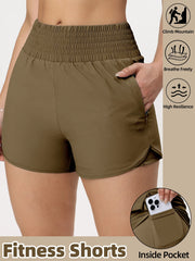 Women Side Zippered Pocket With Inner Lining Shorts Quick Drying Running Fitness Yoga Leisure Sport Shorts - Luxe Ladies Moda