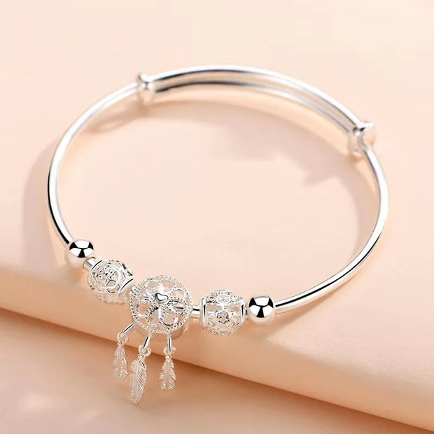 Dreamcatcher Tassel Silver Bracelet – Elegant Boho Jewelry with Dreamcatcher Charm and Tassels - Luxe Ladies Moda