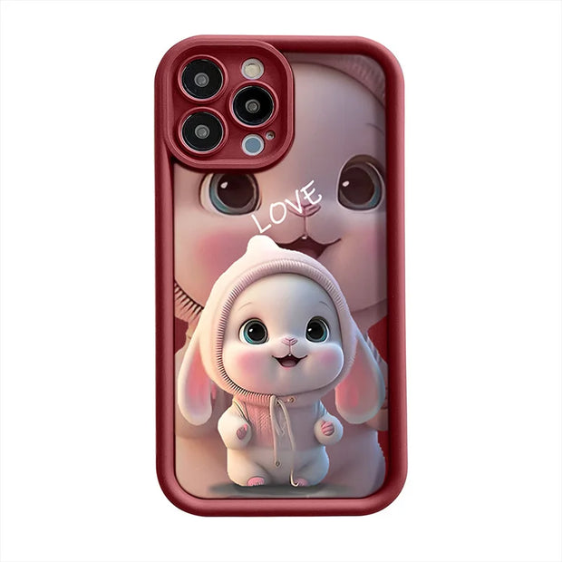 Lovely Pink Rabbit Silicone Case For Samsung Galaxy S24 S23 Ultra S22 S21 Plus S20 FE A12 A32 A52 A52S A23 A33 A53 A14 A34 A54 - Luxe Ladies Moda