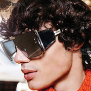 Luxury Brand Sunglasses Women Big Frame Men Square Fashion One Lens Shades Uv400 Vintage Glasses - Luxe Ladies Moda