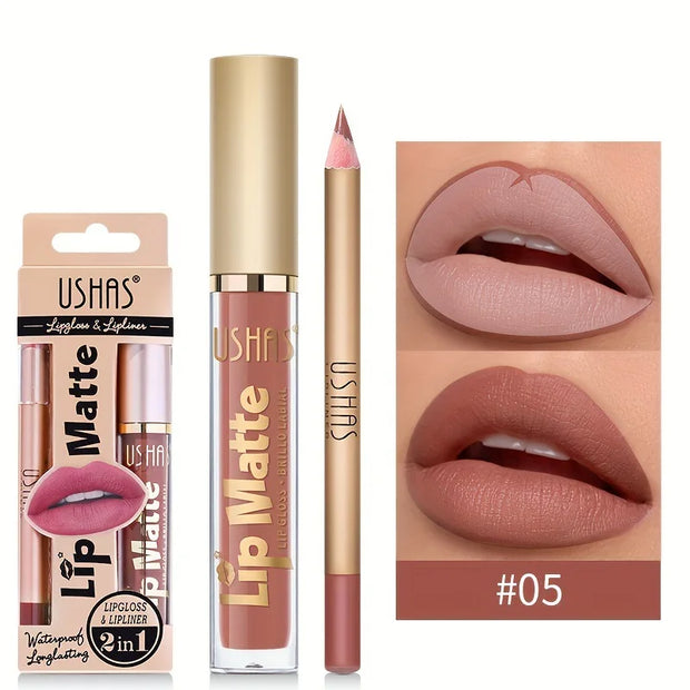 Matte Lipgloss&lip Liner Set 12 Colors Waterproof Luquid Lipstick High Pigmented Long Lasting Waterproof Lips Makeup - Luxe Ladies Moda