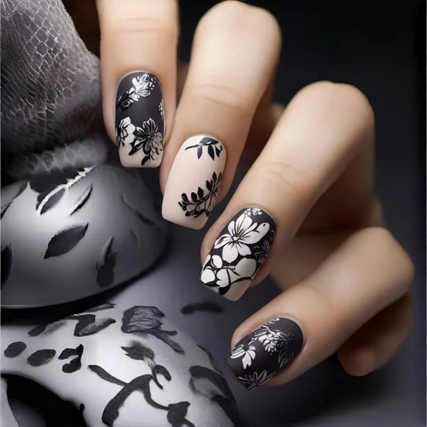 24pcs/set Medium long fake nails for women Spring summer flowers butterfly bee design faux ongles tips press on false nail art - Luxe Ladies Moda