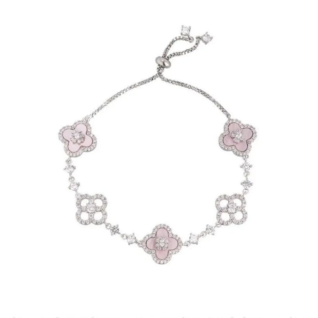 Fashion New Shell Stone Crystal Pink Flower Bracelet for Women Personalized Stainless Steel Cuff Bracelet Jewelry Accessories - Luxe Ladies Moda