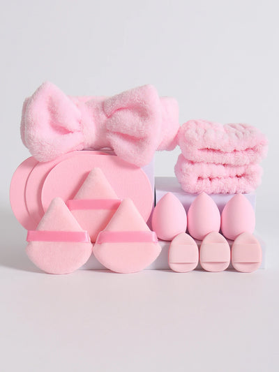 15Pcs Multi-Colored Fluffy Headband and Makeup Sponge Set-Sweet Style, Perfect Beauty Assistant - Luxe Ladies Moda