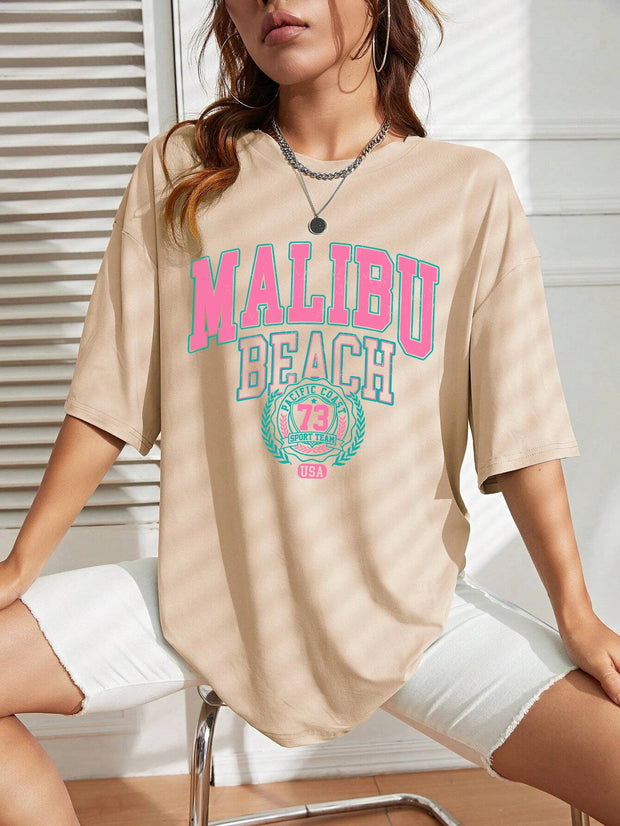 Malibu Beach Letter Print Print Womens T-Shirts Street Casual Tshirt Summer Brand Tee Clothing Hip Hop Breathable Tshirts Women - Luxe Ladies Moda
