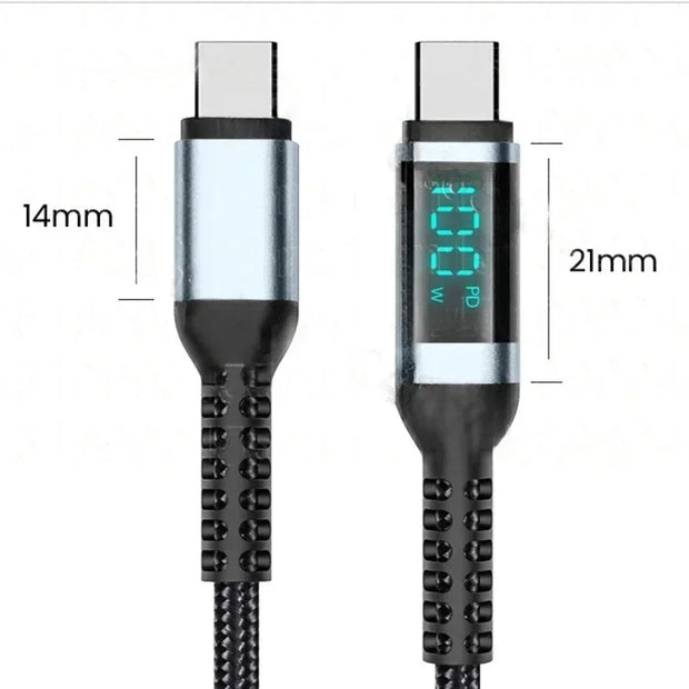 PD100W USB Type C to USB C Cable LED Display Fast Charging Charger 5A USB C Cord