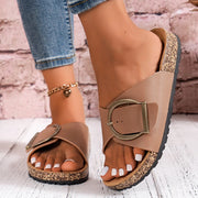 Women's simple solid color buckle cover for wearing flat heeled straight slippers - Luxe Ladies Moda