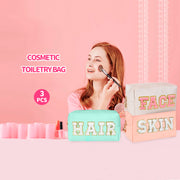Chenille Letter Cosmetic Bag PU Leather Waterproof Pouch Cute Zipper Organizer, Skin, Hair and Face - Luxe Ladies Moda