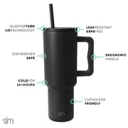 40 Oz Insulated Mug with Handle and Flip Top Straw Reusable Stainless Steel Water Bottle - Luxe Ladies Moda