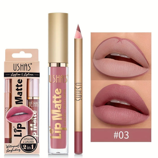 Matte Lipgloss&lip Liner Set 12 Colors Waterproof Luquid Lipstick High Pigmented Long Lasting Waterproof Lips Makeup - Luxe Ladies Moda