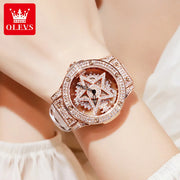 OLEVS Elegant Quartz Watch for Women Luxury Star Snowflake Dial Women's Watches Leather Strap Fashion Ladies Wrist Watches Clock - Luxe Ladies Moda