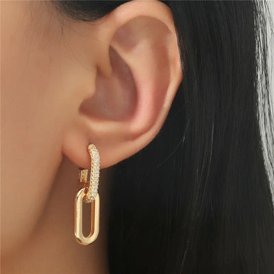 Retro Double Loop Design Drop Earrings Gold Color Geometric Round Hoop Earrings for Women Girls Punk Hip Hop Fashion Jewelry - Luxe Ladies Moda