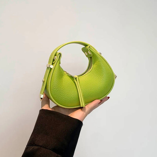 Textured Mini Half Moon Bag 2024 Chic Versatile Soft Leather Lipstick Handbags Girl's Cute Purse