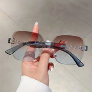 Gradient Tea Women Sunglasses Oversize Rimless Retro Shades for Decoration Driving UV Protection Sun Glasses - Luxe Ladies Moda