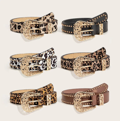 Western Brown PU Leather Leopard Women Belts For Women Cowgirl High Quality Luxury Brands Punk Accessory Wide Female belt - Luxe Ladies Moda