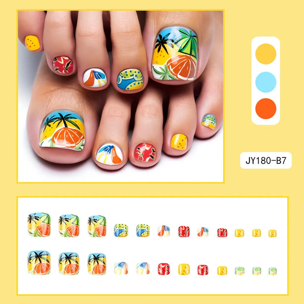 24pcs Fake Toe Nails Press on Toe Nails French Decorated Nail Tips Colorful Summer Toe Nail Art Acrylic Nails for Toe - Luxe Ladies Moda