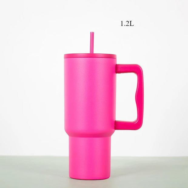 40 Oz Insulated Mug with Handle and Flip Top Straw Reusable Stainless Steel Water Bottle - Luxe Ladies Moda