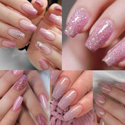 6PCS/Set Pink Glitter Gel Nail Polish Set Sequins Semi Permanent Base Matte Top Coat Soak Off LED UV Nail Art Gel Varnish