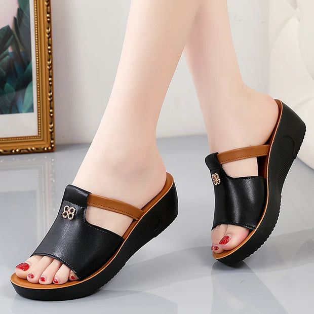 Summer Women Wedge Sandals Premium Orthopedic Open Toe Sandals Vintage Anti-slip Leather Casual Female Platform Retro Shoes