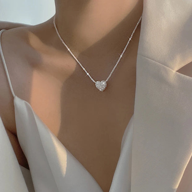 New 925 Sterling Silver Girls Hammer pattern Love Necklace Simple Heart shaped Pendant Women's Gift Boutique Jewelry NK153 - Luxe Ladies Moda