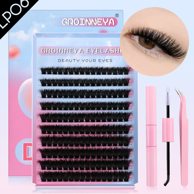 Lash Clusters Set Mixed Tray Lashes Kit Fluffy Individual Lashes Extension with Lash Bond and Seal At Home Makeup - Luxe Ladies Moda