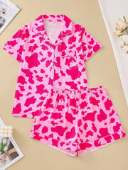 Two-piece set of women's pajamas lapel top and trousers cow pattern summer casual women's pajamas home wear - Luxe Ladies Moda