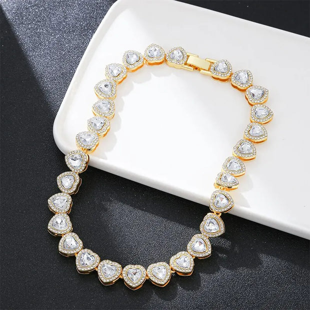 Heart Shape Cuban Chain Necklace – Gold Plated, Iced Out Crystal Jewelry for Women - Luxe Ladies Moda