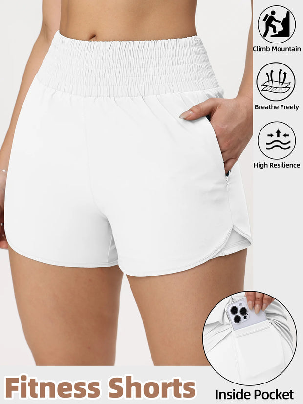 Women Side Zippered Pocket With Inner Lining Shorts Quick Drying Running Fitness Yoga Leisure Sport Shorts - Luxe Ladies Moda