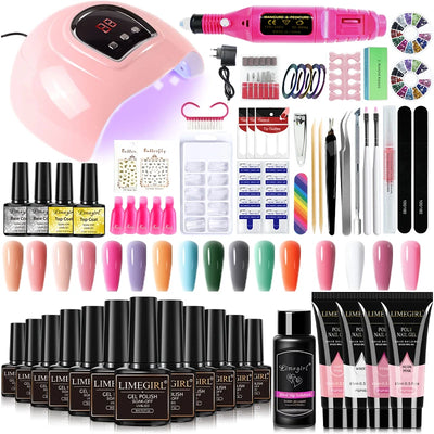 Nail Set Nail Gel Tools Kit 54W Nail Lamp 18/12/7 Colors UV Gel Nail Polish Kit Contains Nail Drill Machine Nail Kit