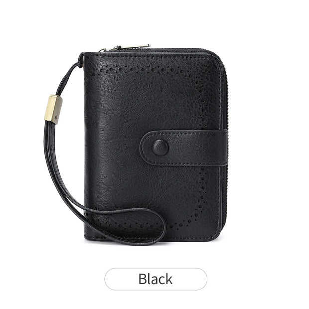 Anti-Theft Brush Bag for Ladies, Oil Wax Leather, Short Purse, European and American Retro, Multi-Function, organ Card Bag - Luxe Ladies Moda
