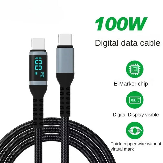 PD100W USB Type C to USB C Cable LED Display Fast Charging Charger 5A USB C Cord
