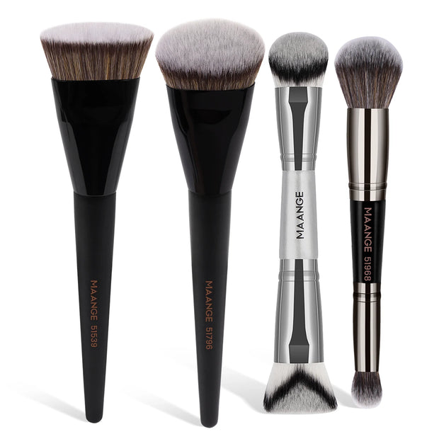 4pcs Makeup Brushes 2pcs Dual-ended Concealing Blush Brushes 2pcs Flat Top Angled Foundation Brushes Kit